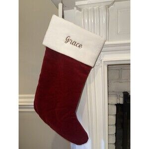 Pottery Barn GRACE Classic Velvet Christmas Stocking RED New!
